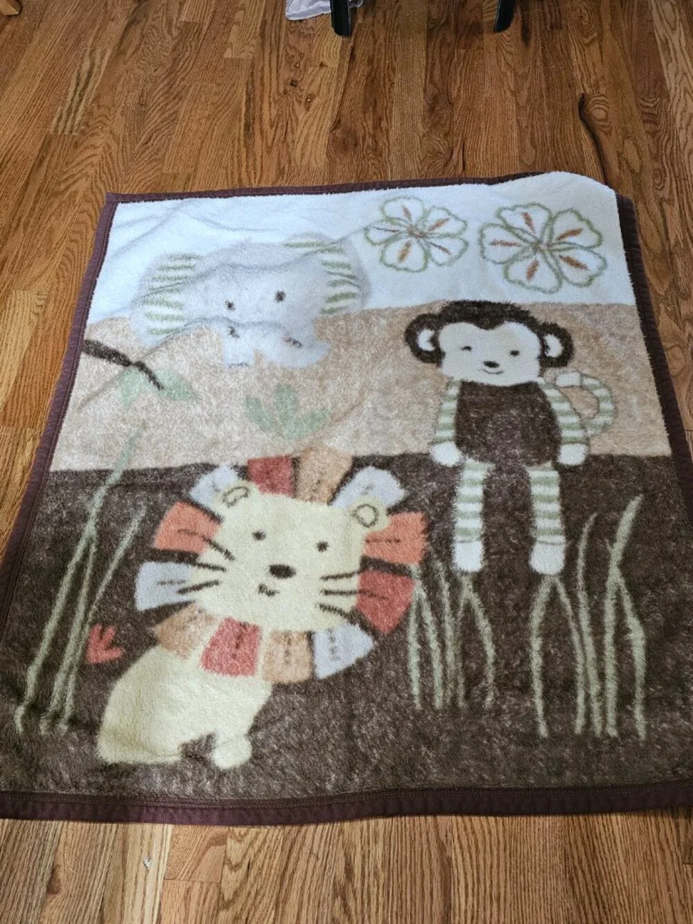 Cocalo Brown Plush Infant Crib Baby Blanket Jungle Safari Monkey Elephant Lion